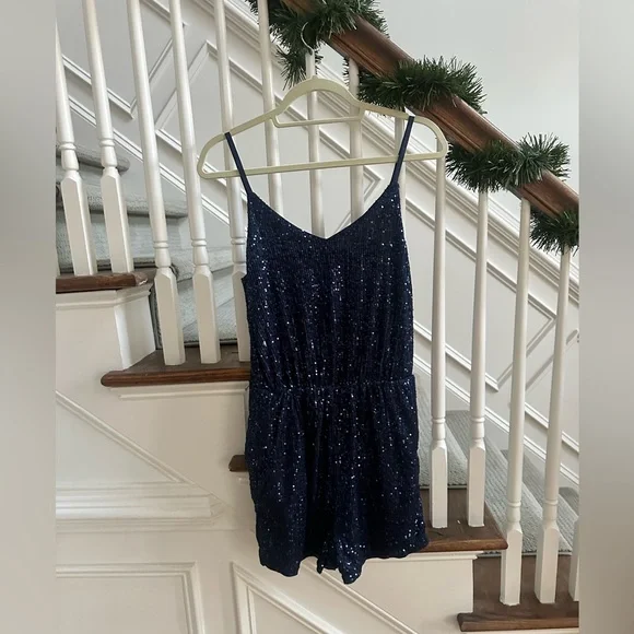 Navy blue sequin romper, size M - Picture 4 of 11